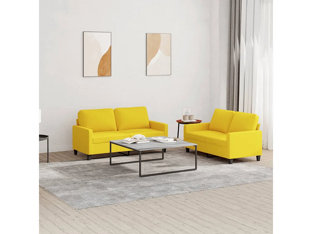 Ensemble de canapés 2 pcs avec coussins Jaune clair Tissu