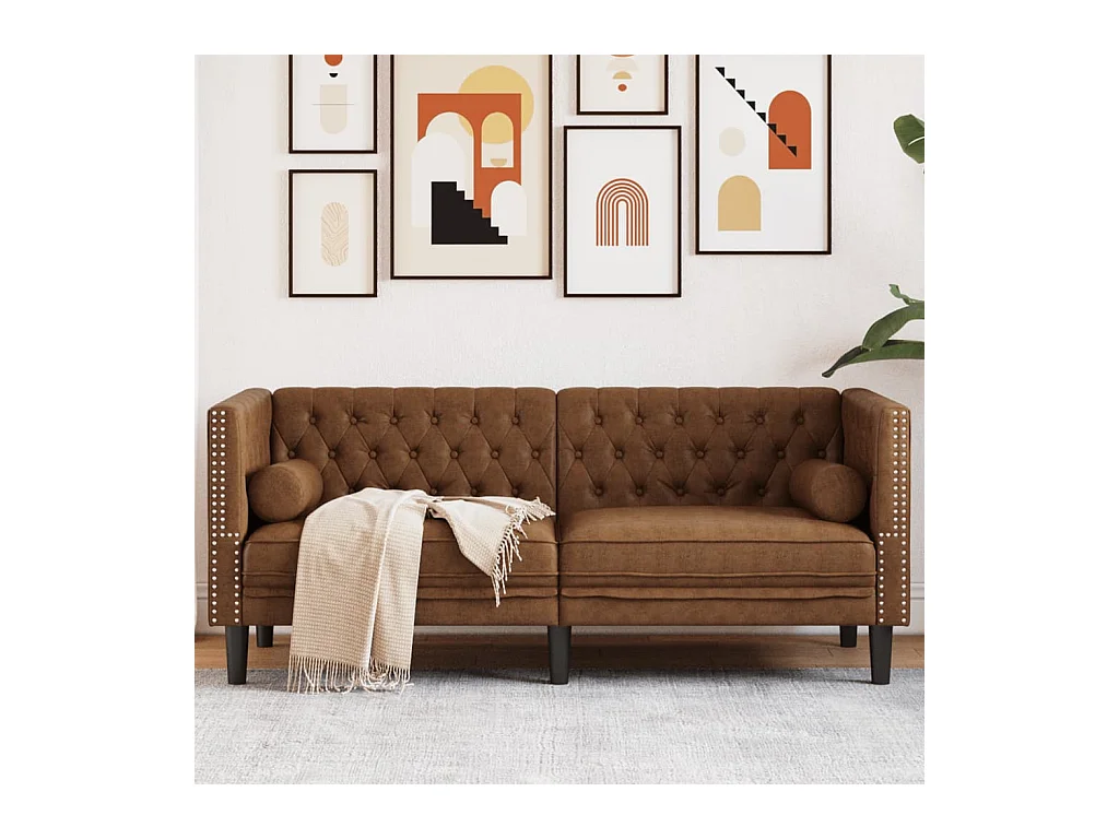 Canapé Chesterfield avec traversins 2 places similicuir daim