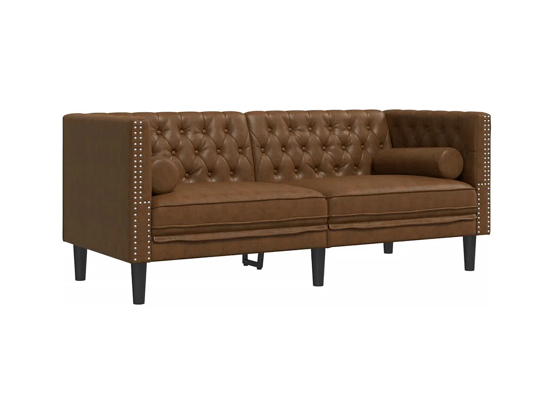 Canapé Chesterfield avec traversins 2 places similicuir daim