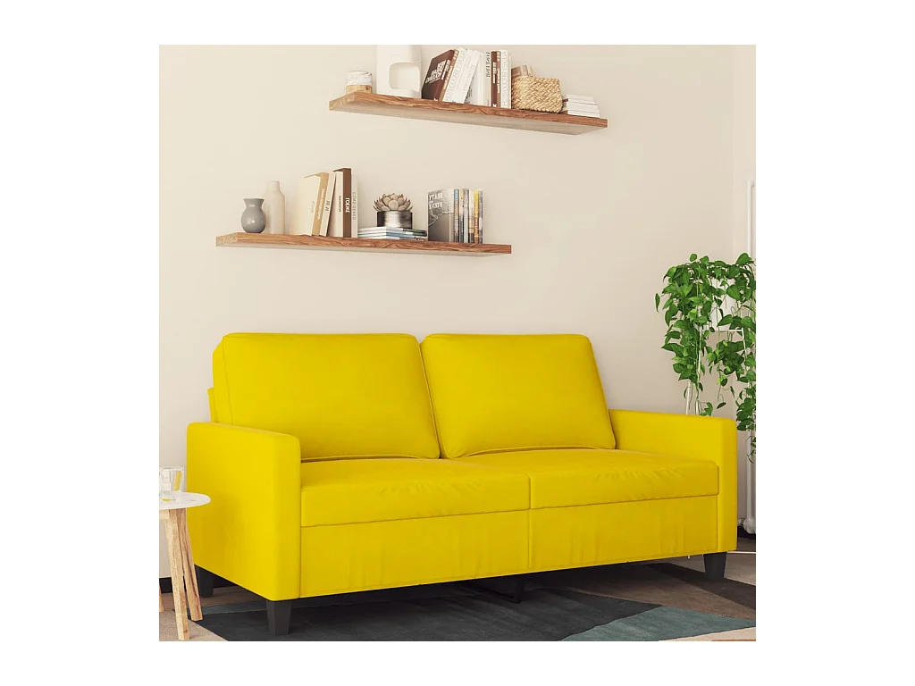 Canapé à 2 places Jaune 140 cm Velours