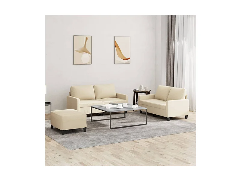 3-tlg. Sofagarnitur mit Kissen Creme Stoff