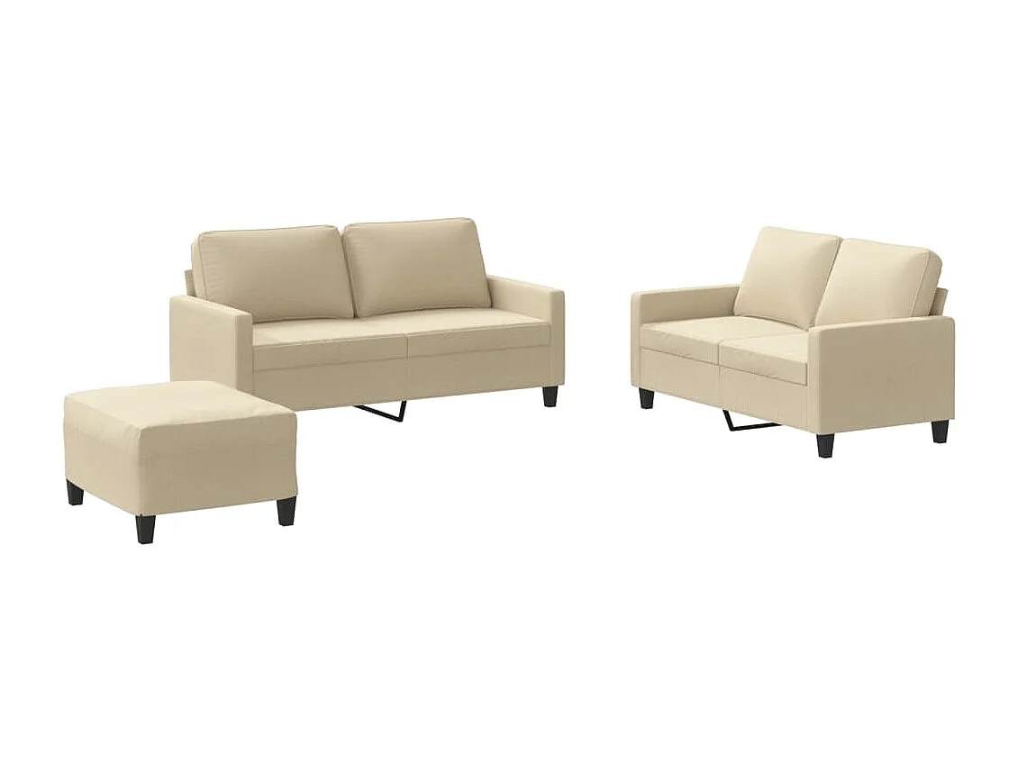 3-tlg. Sofagarnitur mit Kissen Creme Stoff