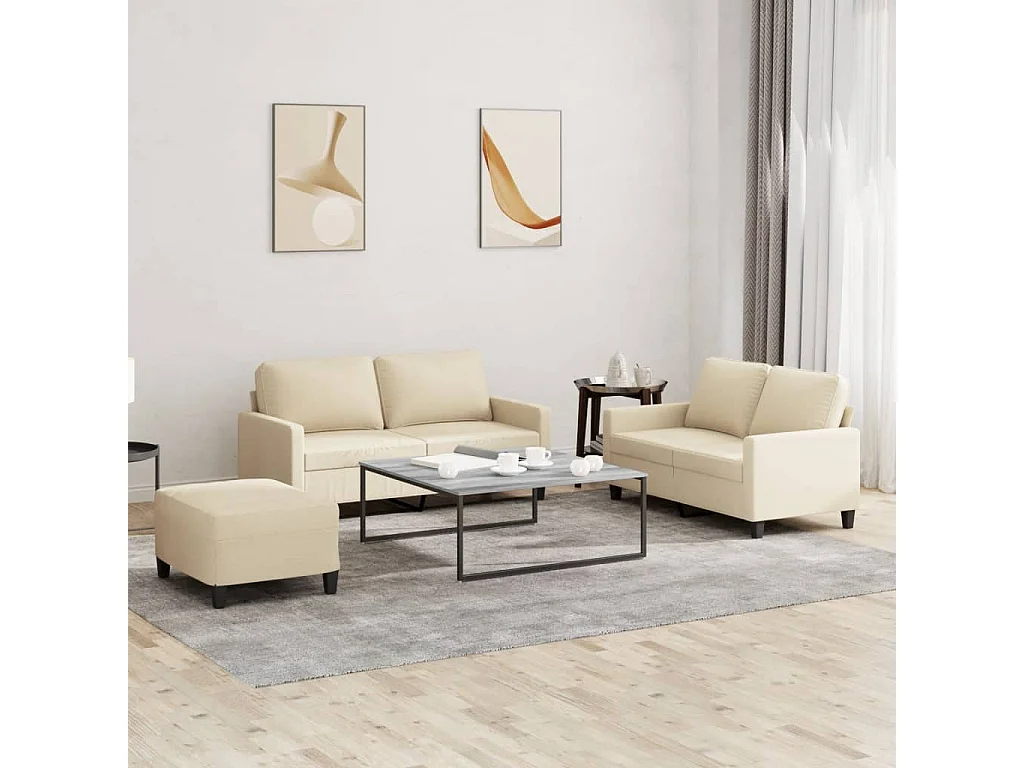 Ensemble de canapés 3 pcs avec coussins Crème Tissu