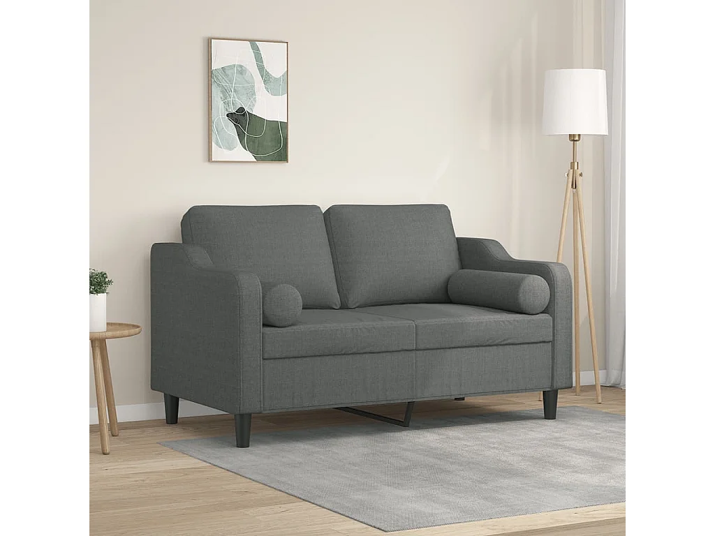 2-Sitzer-Sofa mit Zierkissen Dunkelgrau 120 cm Stoff