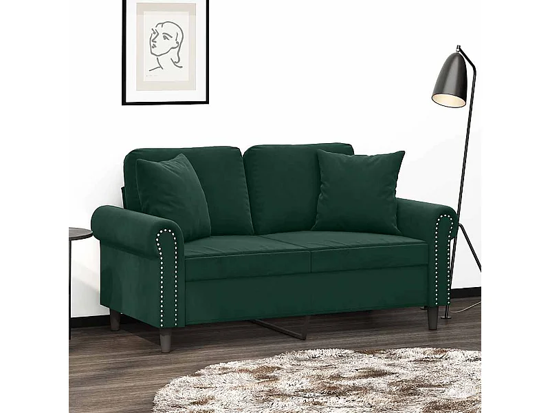 Sofá de 2 plazas con cojines terciopelo verde oscuro 120 cm