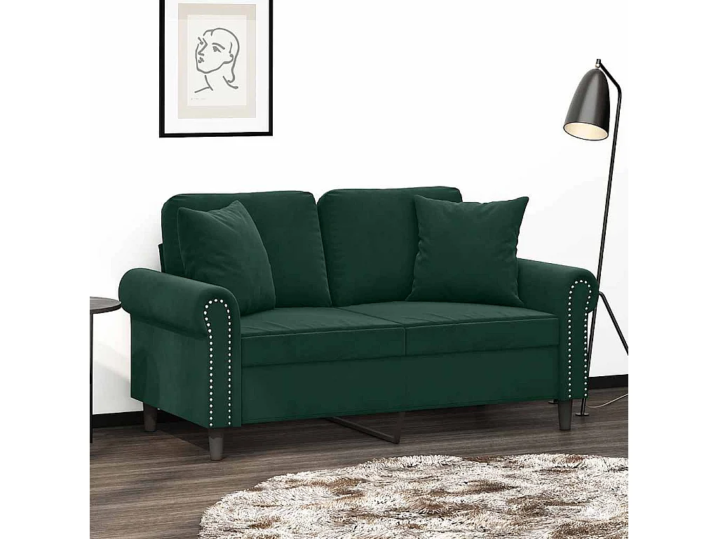 Canapé 2 places avec oreillers vert foncé 120 cm velours