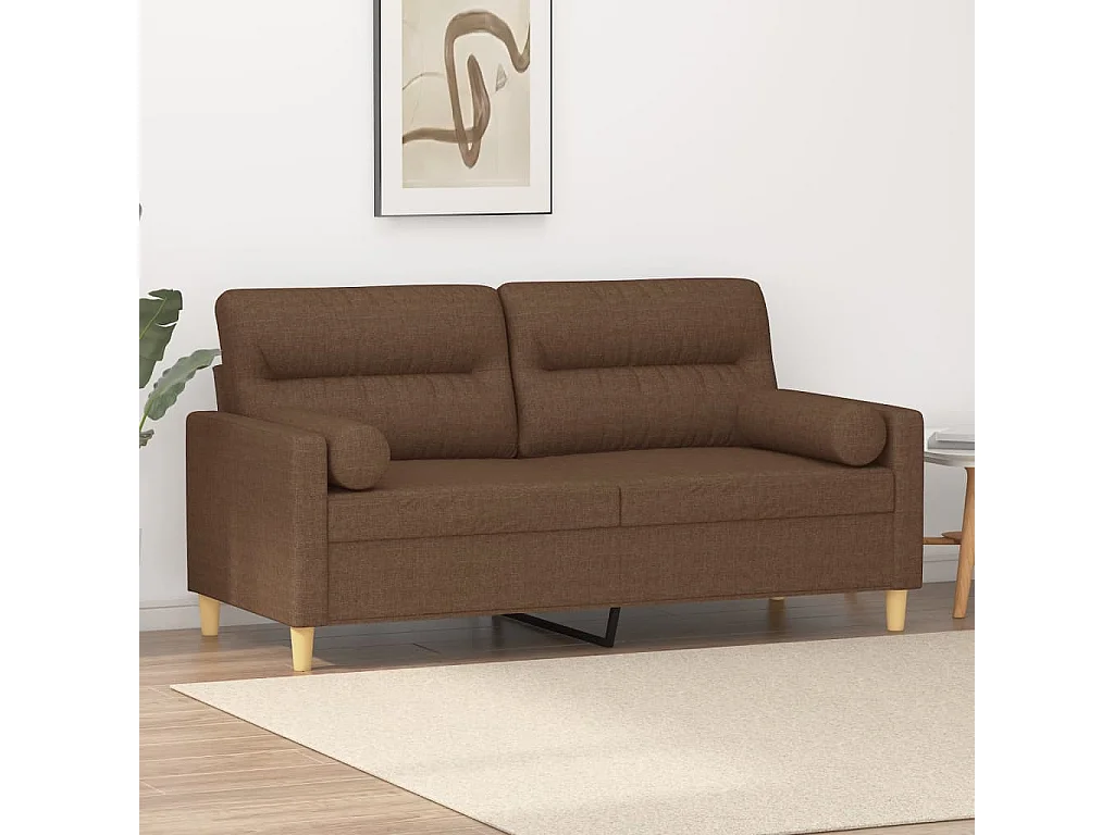 Canapé 2 places avec oreillers décoratifs marron 140 cm tissu