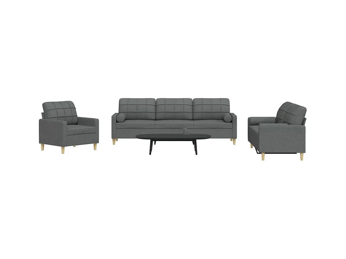 3-delige Loungeset met sierkussens stof donkergrijs