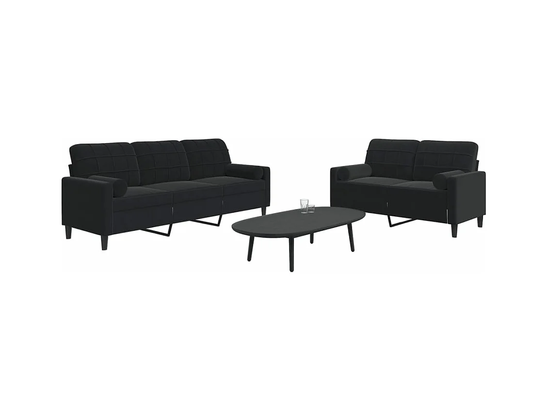 Ensemble de canapés 2pcs et coussins et traversins noir velours