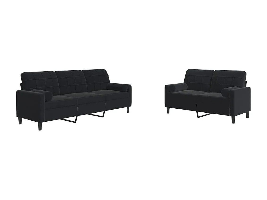 Ensemble de canapés 2pcs et coussins et traversins noir velours