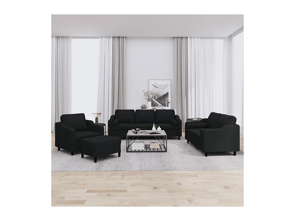 4-delige Loungeset met kussens stof zwart