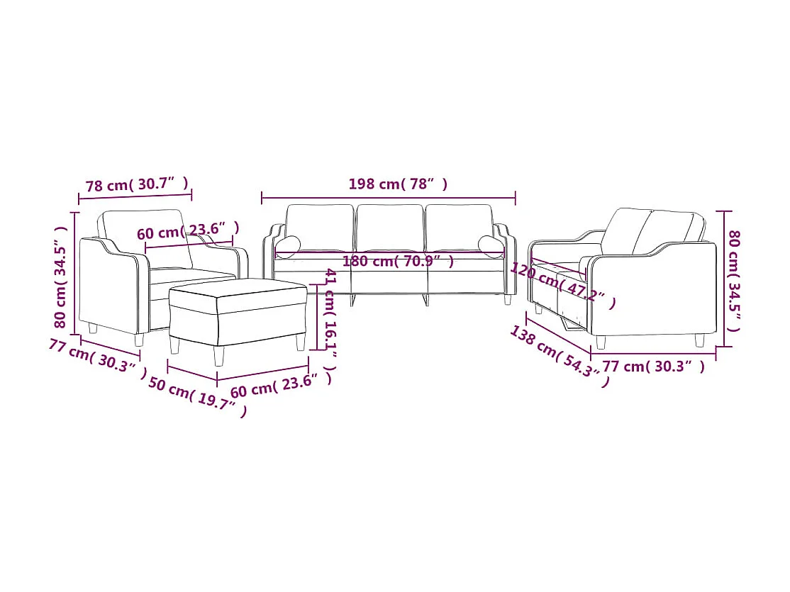 4-tlg. Sofagarnitur mit Kissen Schwarz Stoff