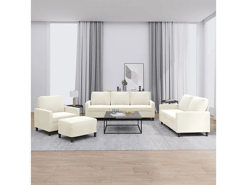 Set di Divani 4 pz con Cuscini Crema in Velluto