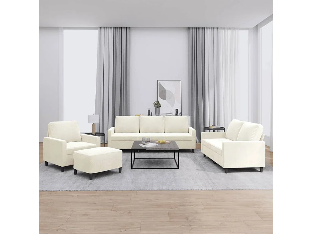 4 pcs conjunto de sofás com almofadões veludo cor creme