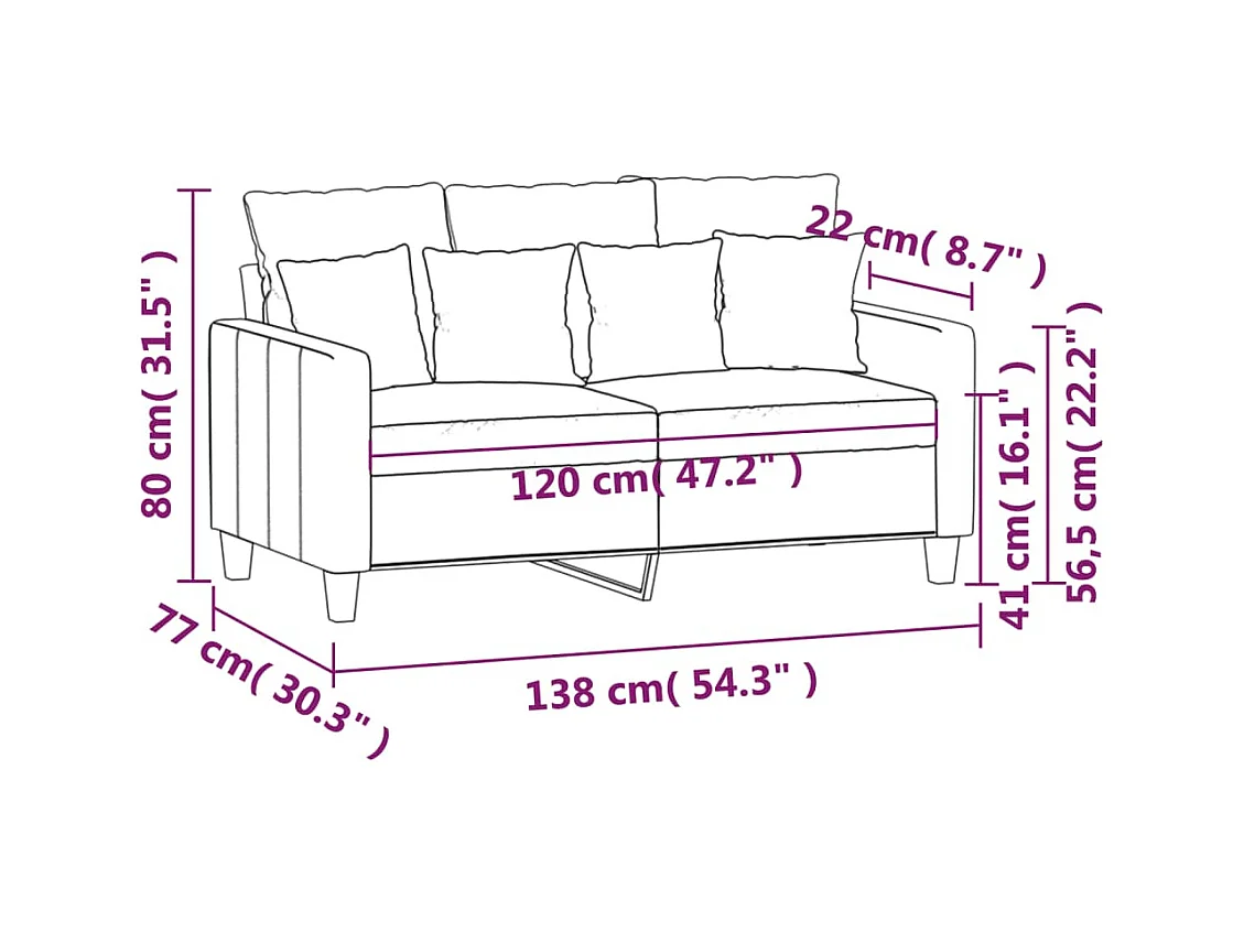 Canapé à 2 places Gris clair 120 cm Tissu