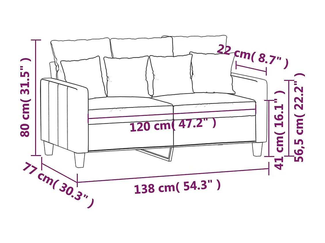 Canapé à 2 places Gris clair 120 cm Tissu