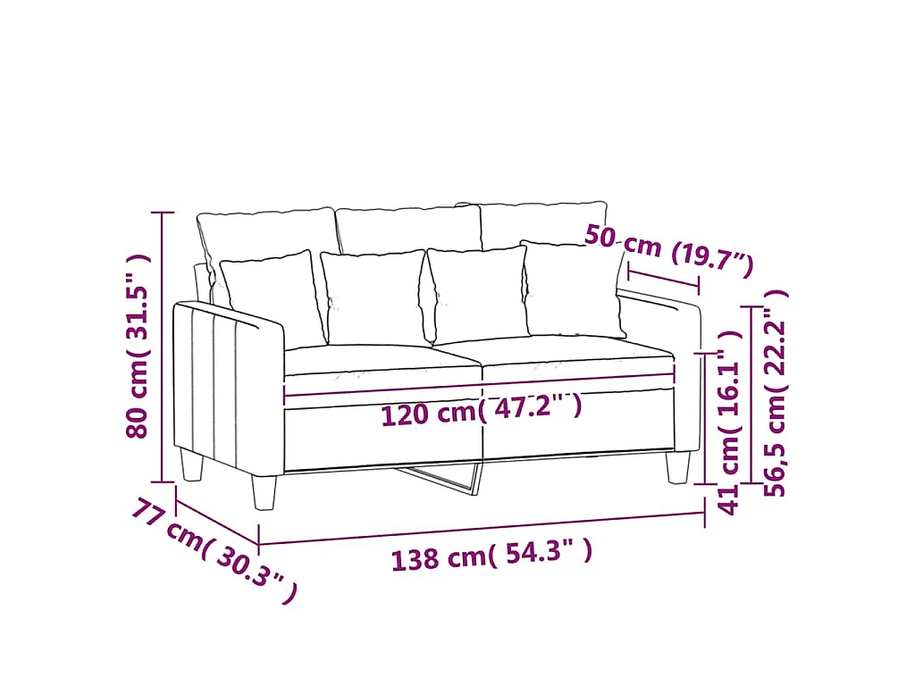 Canapé à 2 places Gris clair 120 cm Tissu