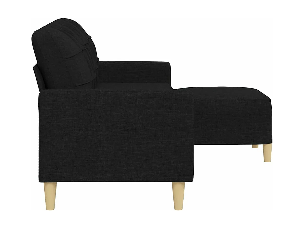 Driezitsbank met voetenbank 210 cm stof zwart