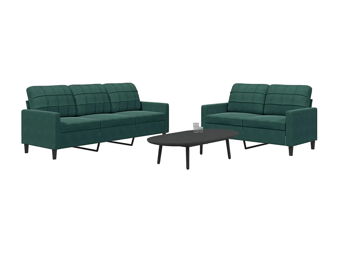 Ensemble de canapés 2 pcs avec coussins Vert foncé Velours