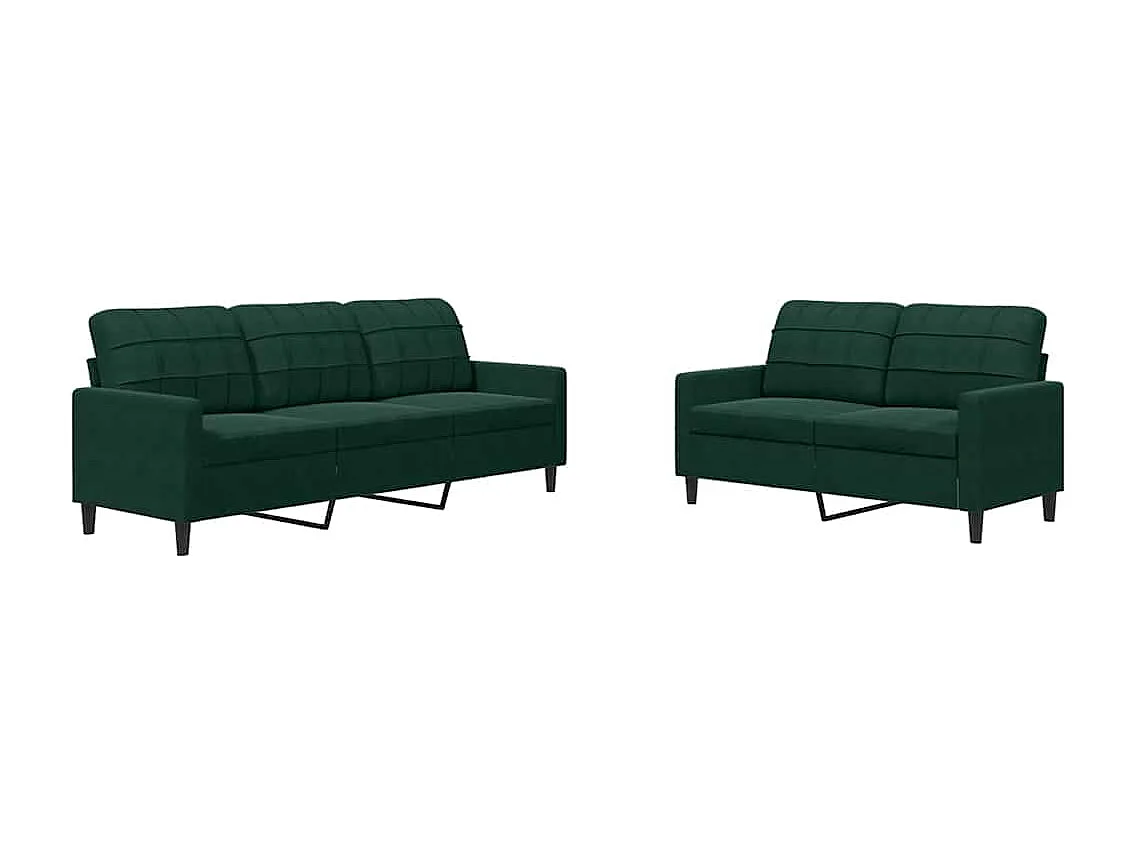 Ensemble de canapés 2 pcs avec coussins Vert foncé Velours