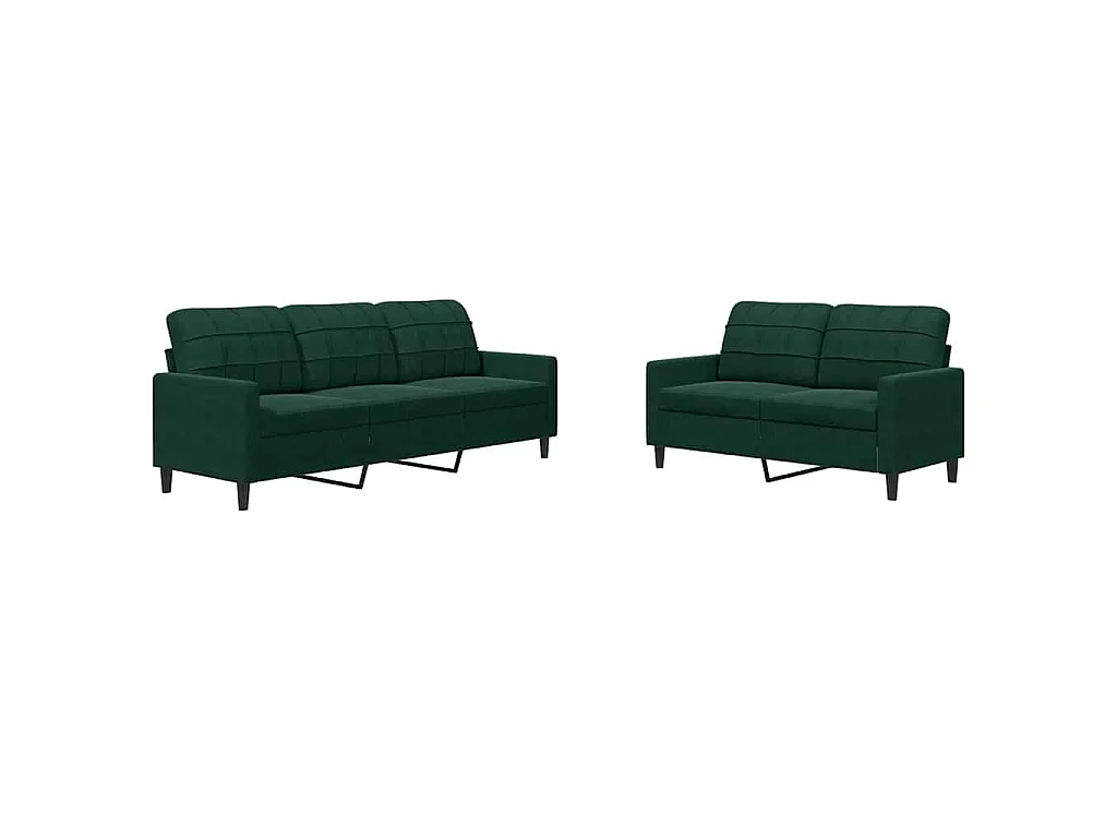 Ensemble de canapés 2 pcs avec coussins Vert foncé Velours