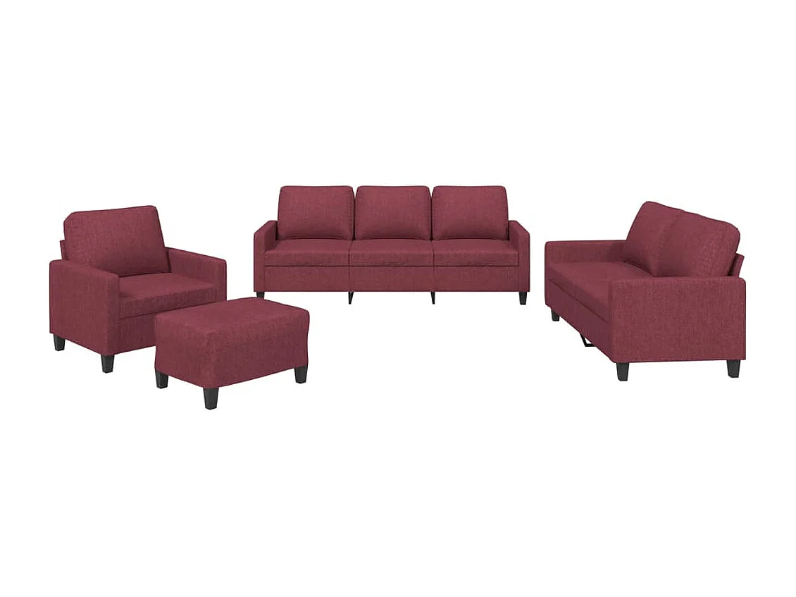 4-delige Loungeset met kussens stof wijnrood