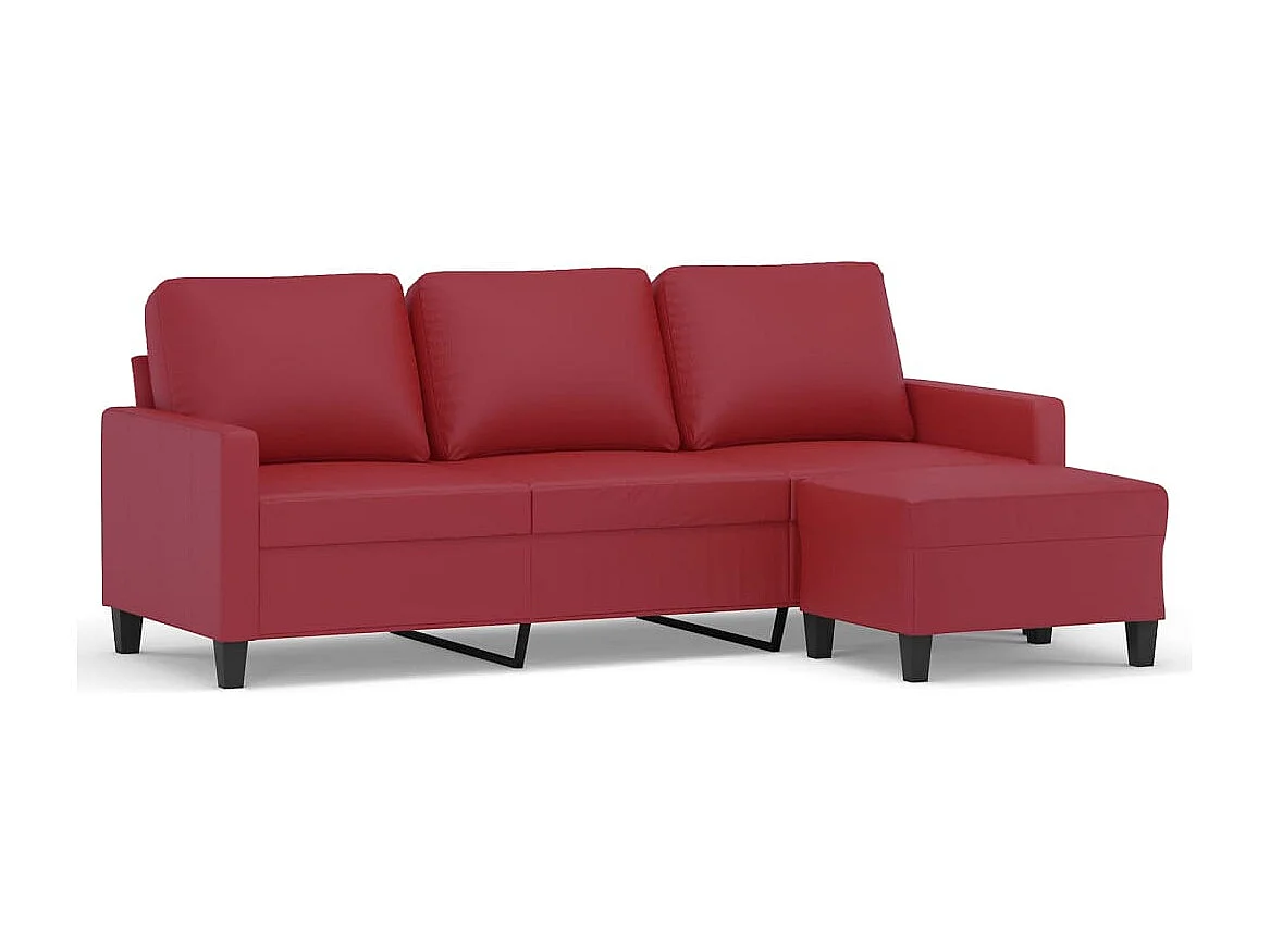 3-Sitzer-Sofa mit Hocker Weinrot 180 cm Kunstleder