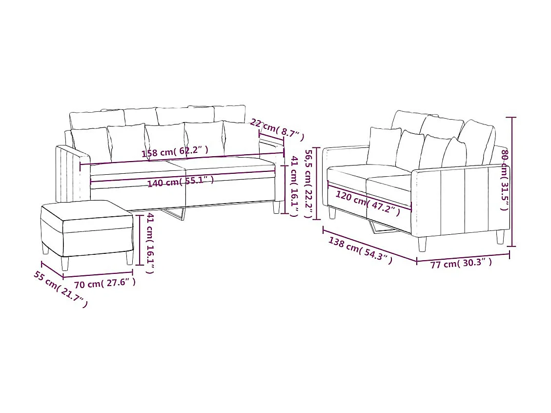 3-delige Loungeset met kussens fluweel donkergroen