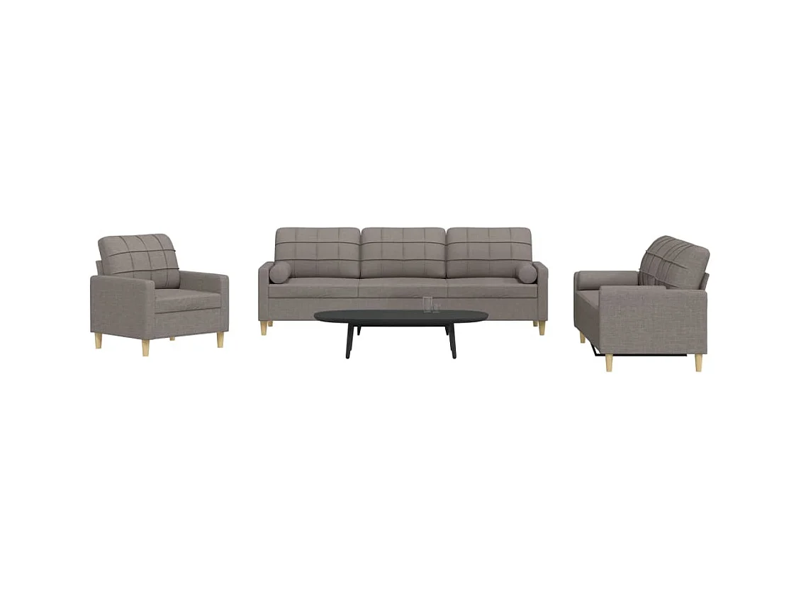 Ensemble de canapés 3 pcs avec coussins décoratifs taupe tissu