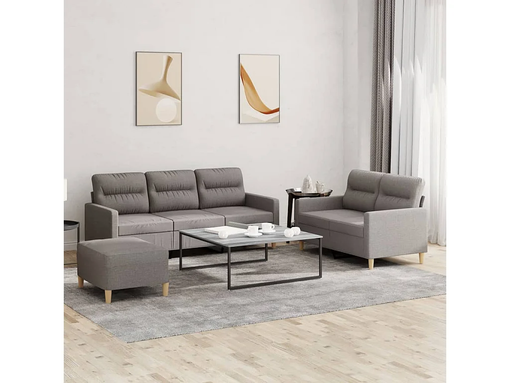 Juego de sofás con cojines 3 piezas tela gris taupe