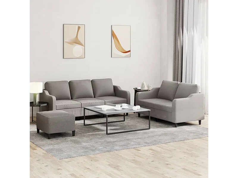 3-tlg. Sofagarnitur mit Kissen Taupe Stoff