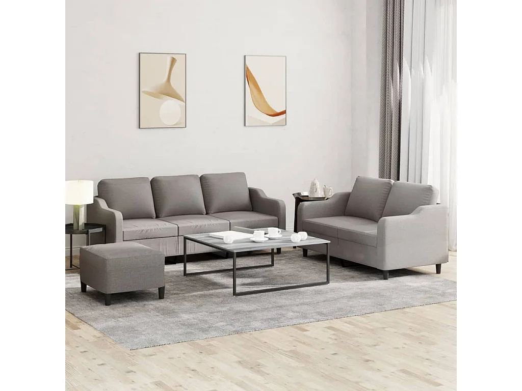 3-tlg. Sofagarnitur mit Kissen Taupe Stoff