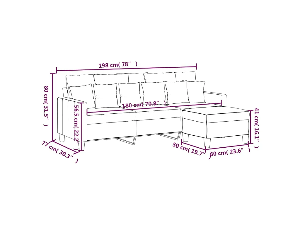Canapé à 3 places avec repose-pieds Jaune clair 180 cm Tissu
