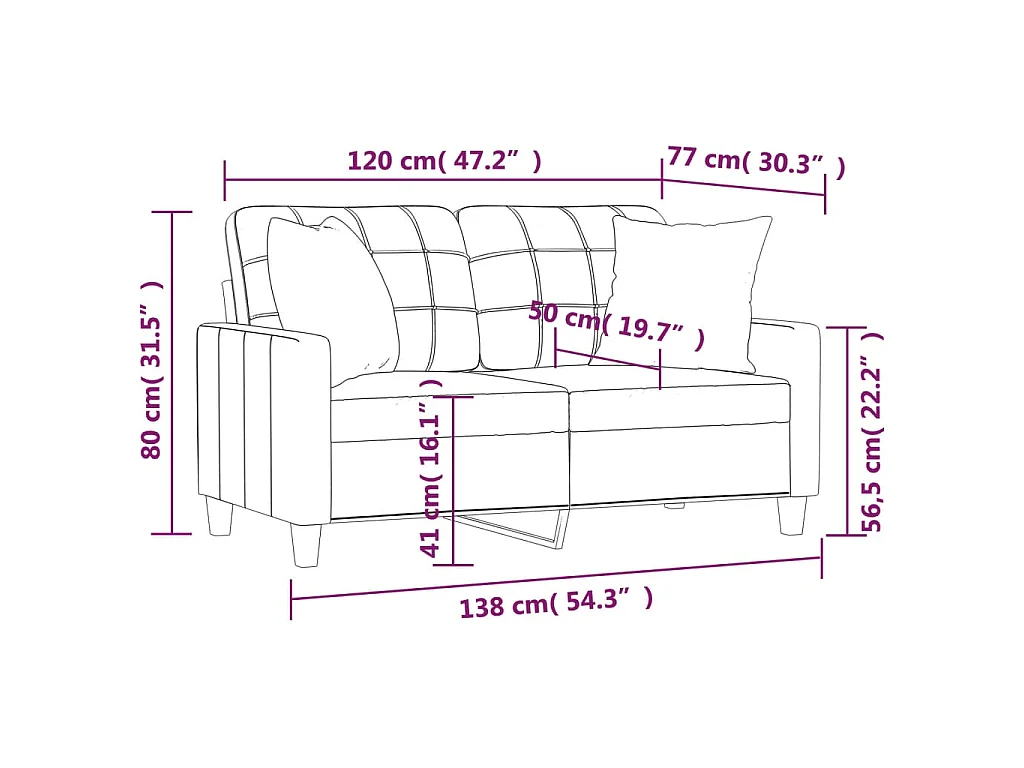 Tweezitsbank met sierkussens 120 cm kunstleer cappuccinokleurig