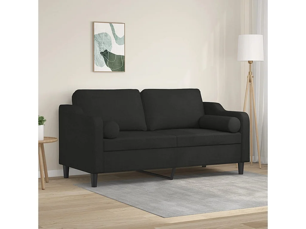Tweezitsbank met sierkussens 140 cm stof zwart
