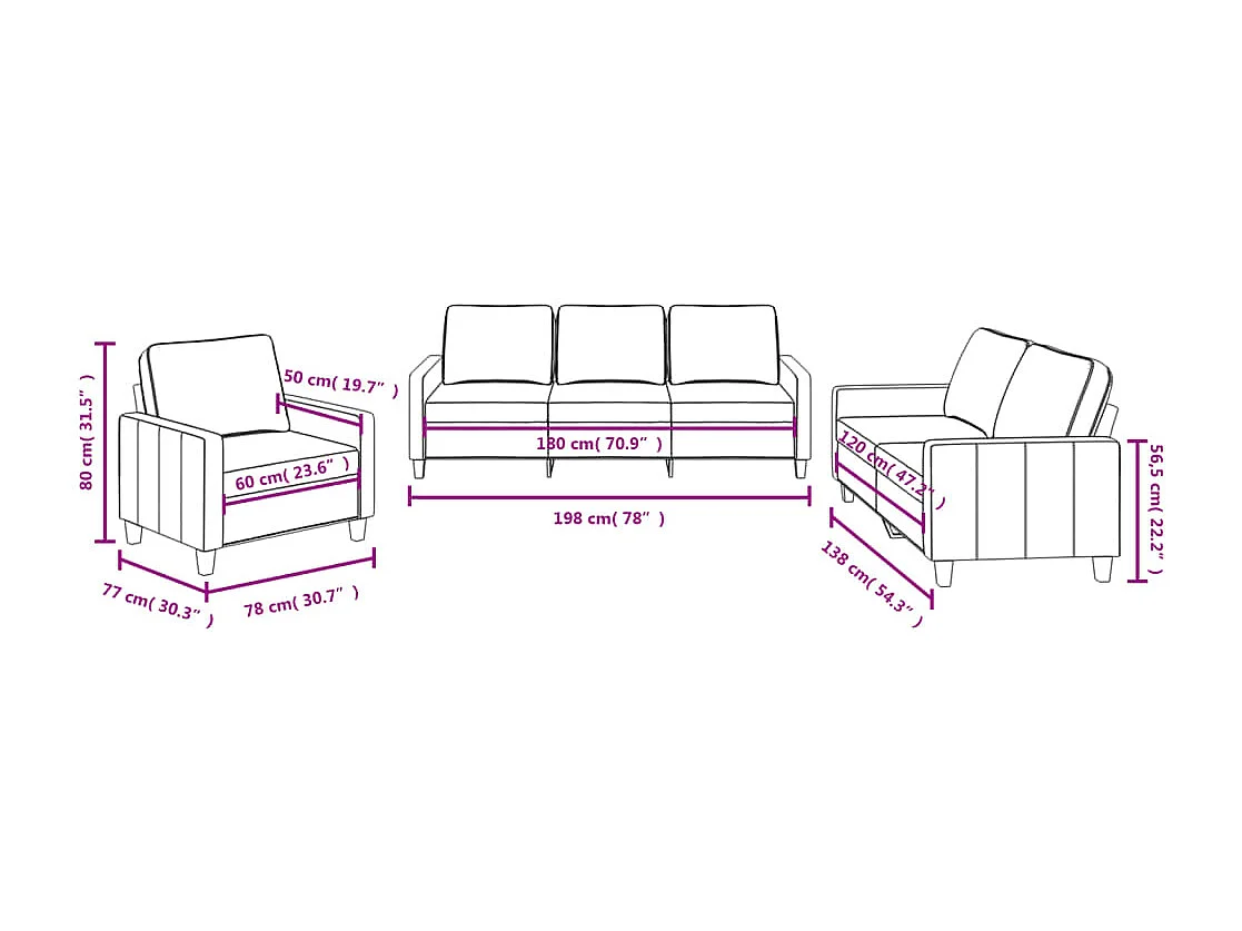3-delige Loungeset met kussens stof taupe