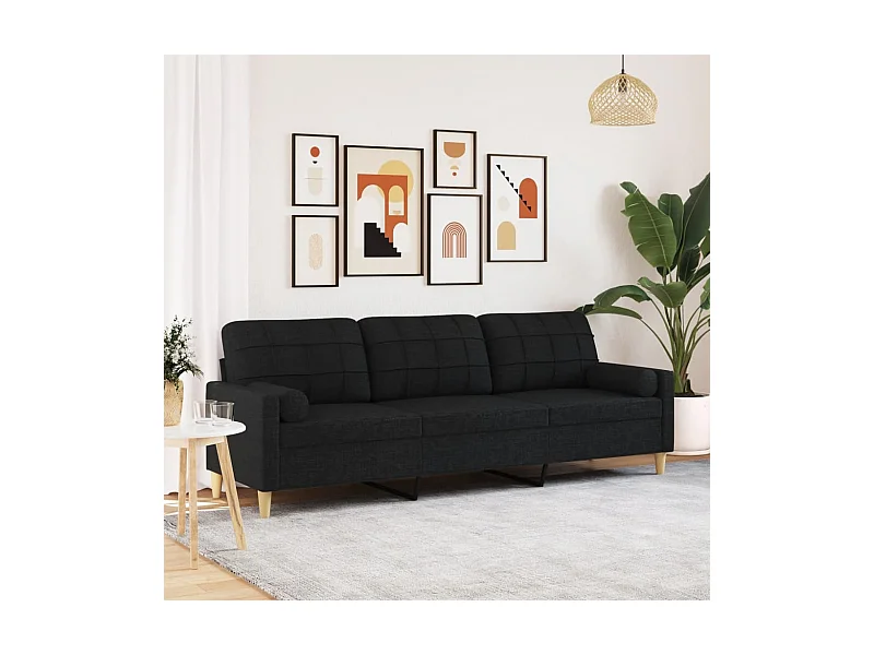 Sofa 3-Sitzer mit Zierkissen Schwarz 210 cm Stoff