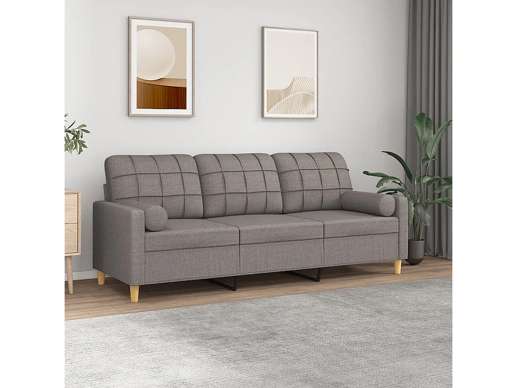Driezitsbank met sierkussens 180 cm stof taupe