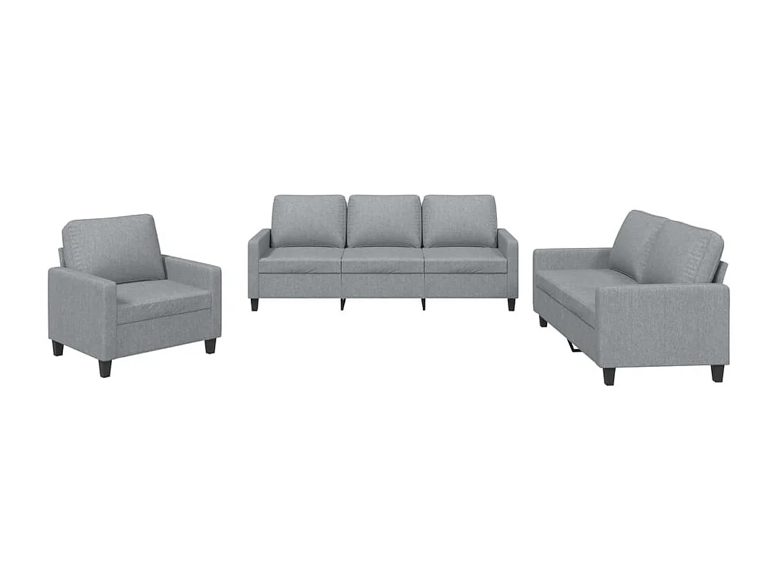 3 pcs conjunto de sofás com almofadões tecido cinzento-claro