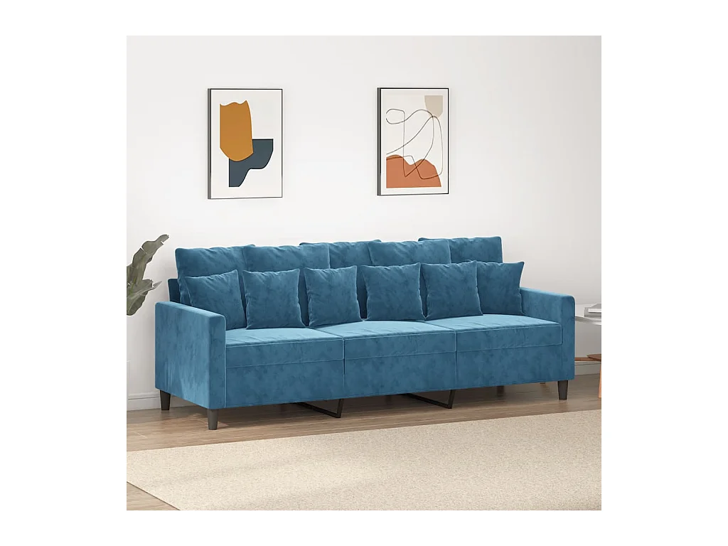 Canapé à 3 places Bleu 180 cm Velours