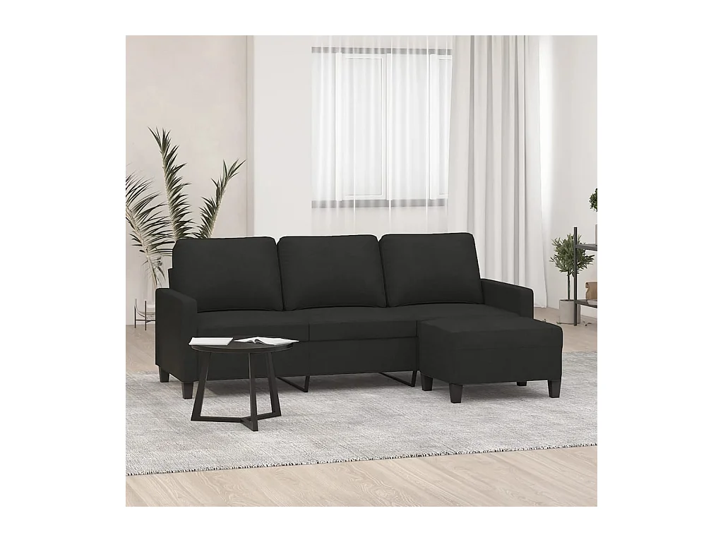 Canapé à 3 places avec repose-pieds Noir 180 cm Tissu