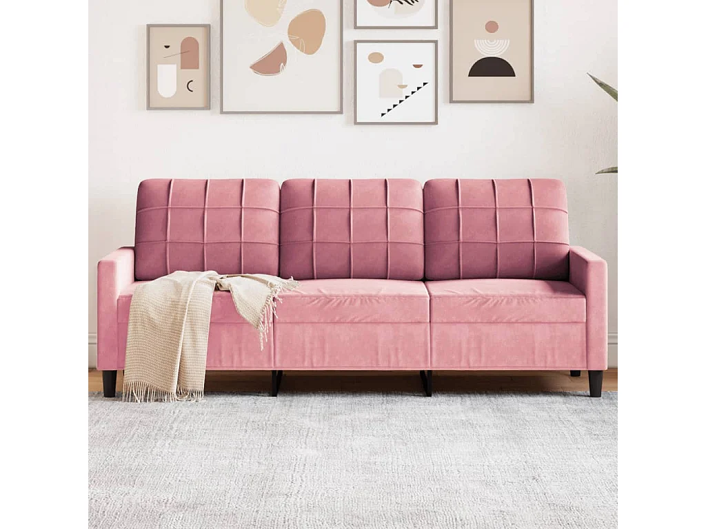 Sofá de 3 lugares 180 cm veludo rosa