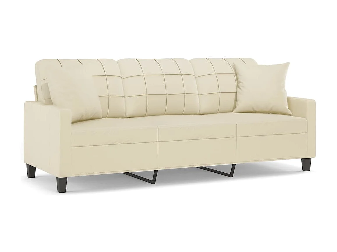 3-Sitzer-Sofa mit Zierkissen Creme 180 cm Kunstleder