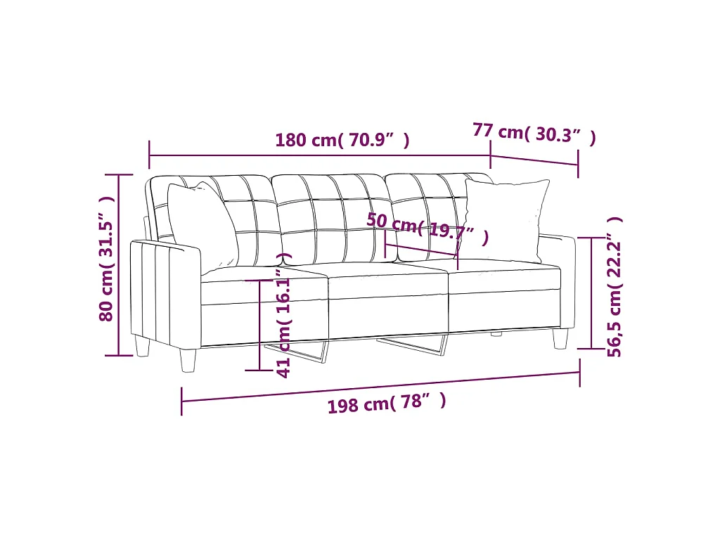 Canapé 3 places avec oreillers crème 180 cm similicuir