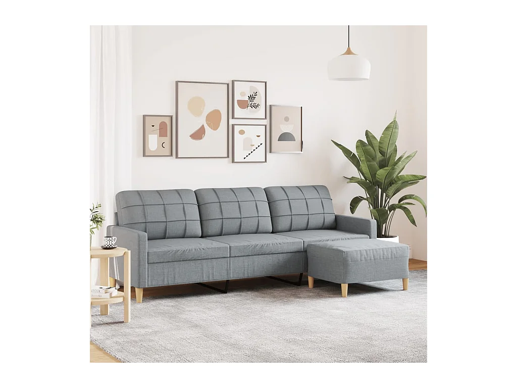 Canapé à 3 places avec repose-pieds Gris clair 210 cm Tissu