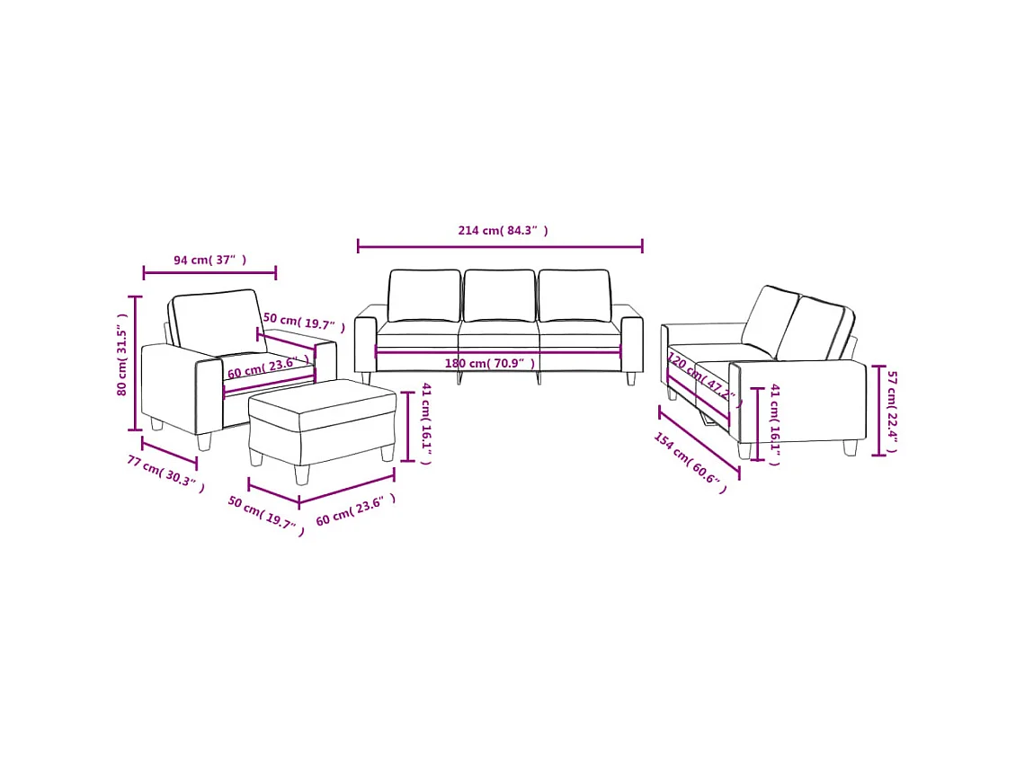 Ensemble de canapés 4 pcs gris foncé tissu