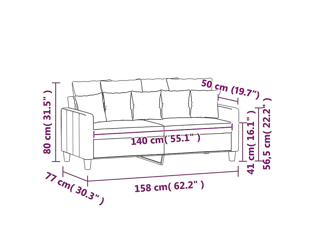 Canapé à 2 places Jaune 140 cm Velours