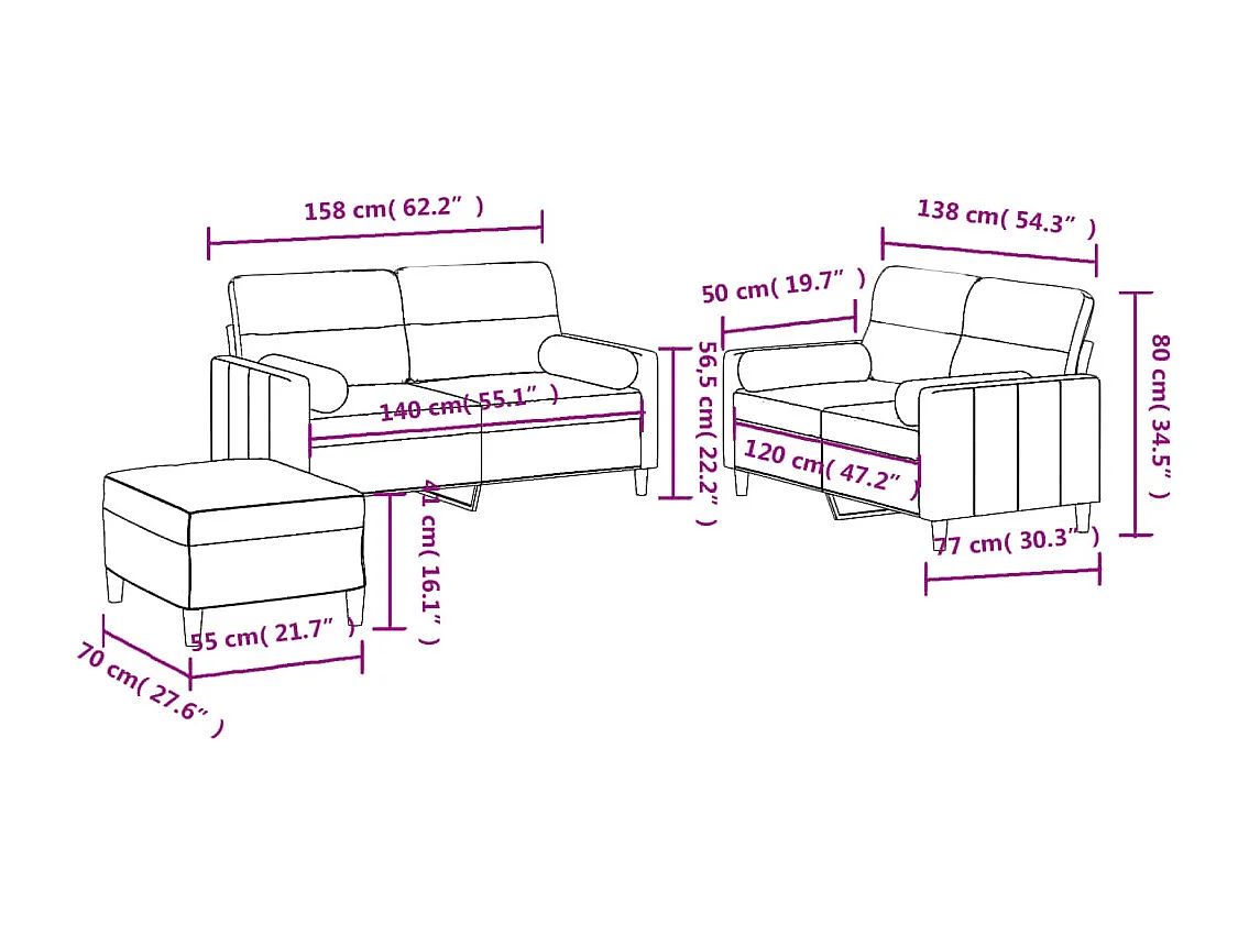 3-delige Loungeset met kussens stof donkergrijs
