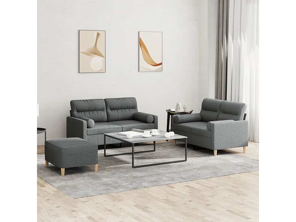 Ensemble de canapés 3 pcs coussins gris foncé tissu