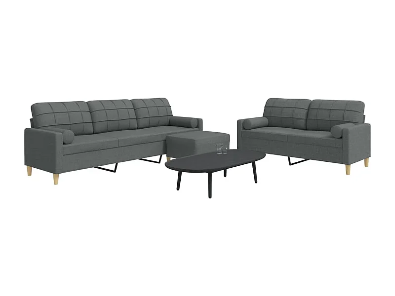 Set Divani 3 pz con Poggiapiedi e Cuscini Grigio Scuro Tessuto